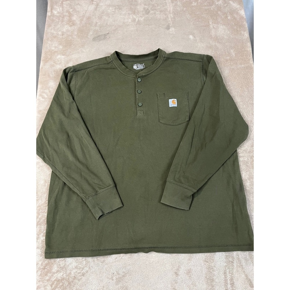 Carhartt Ralaxed fit Men's 3XL Olive Green Cotton Crew-neck Long Sleeve GOOD